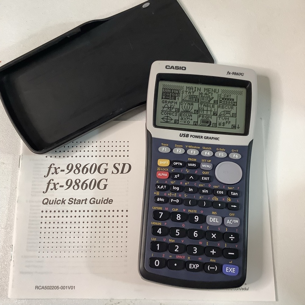 Casio FX-9860G Graphing Calculator USB Power Graphic Calculator w/ Hard Cover